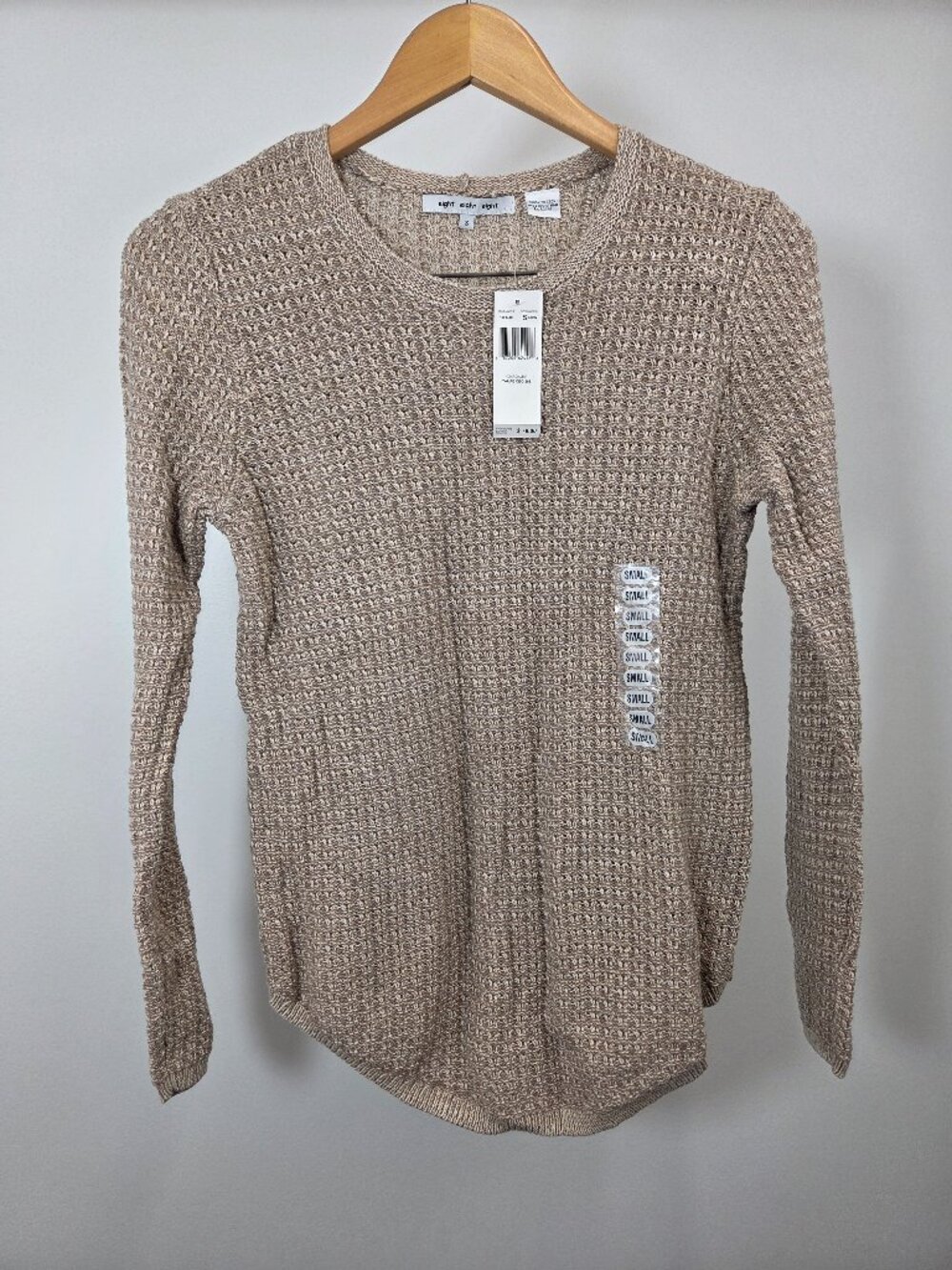 Eight Eight Eight Sweater Women’s Small Taupe Marled Cotton Knit Pullover NWT